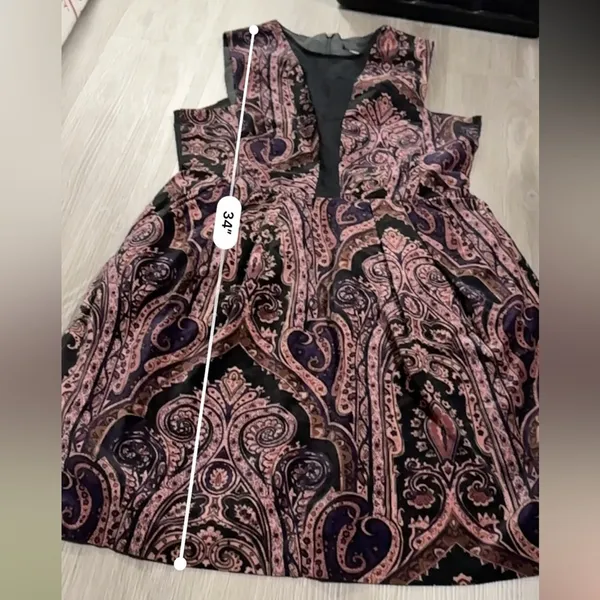 ASOS Black &‎ Pink Paisley Print Velvet Sleeveless Fit & Flare Mini Dress Sz 8 - Image 8