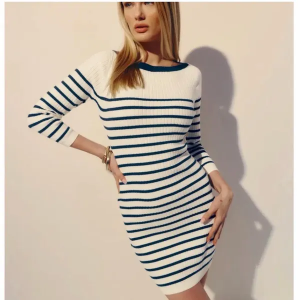 NWT REFORMATION Ines Striped Ribbed Knit Crewneck Mini Dress Sz L - Image 4