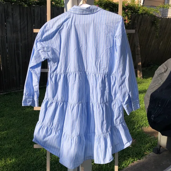 ZARA Blue Cotton Striped Long Sleeved Mini Shirt Dress S - Image 11