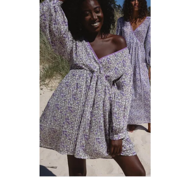 Daughters of India Binita Mini Dress Violet Floral Boho Cotton XS NWT - Image 2