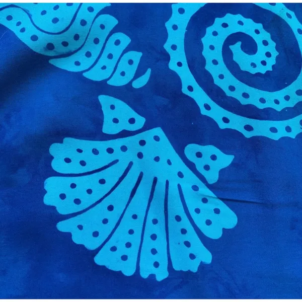 Blue Batik Tropical Shell Starfish Rayon Button Front Top Coastal Nautical Beach - Image 10