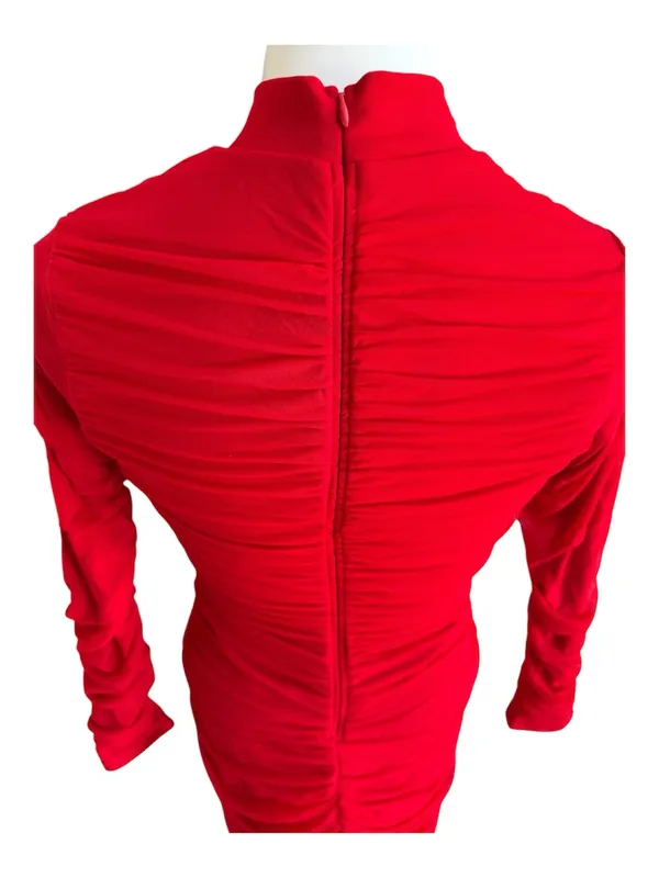 OYS Ruched Long Sleeve Dress Red Medium NWT - Image 5