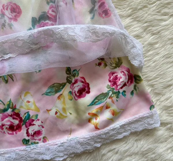 Pucker Up Slip Nightgown Sleepwear Vintage Floral Lace Pink L - Image 7
