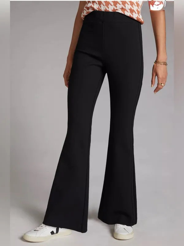Anthropologie Maeve Black Ponte Flare Pants Retro 70s Elastic Waist Size Small - Image 3