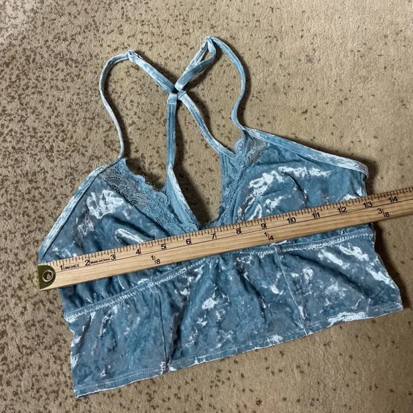 Y2K Aerie Women‎ Velvet Lace Blue Crushed Trim T-Back Size M 4238-0602-243 - Image 3