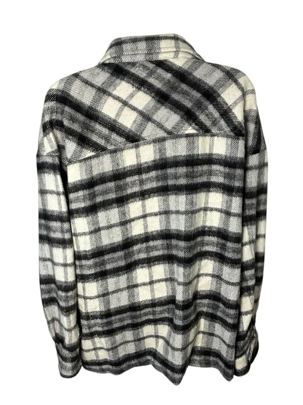 Zara Plaid Oversized Shacket Snap Front Black White Gray L - Image 4