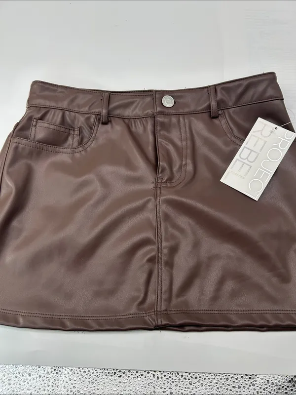 Brown Faux Leather Mini Skirt waist 28 length 13 - Image 4