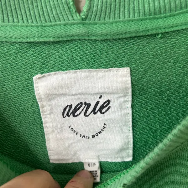 Aerie Distressed Patchwork Ski Resort New York Crewneck Sweatshirt Green Sz S - Image 3