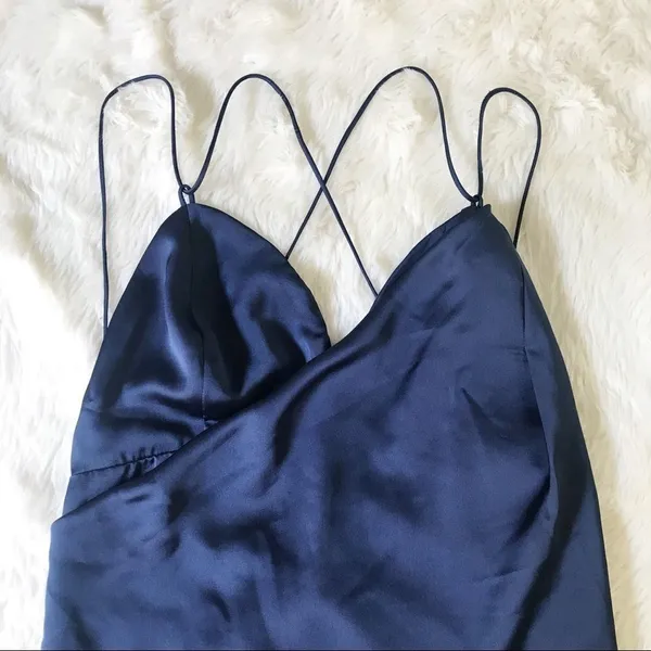 THE JETSET DIARIES Mini Satin Slip Dress Medium Navy Blue Homecoming Prom Formal - Image 3