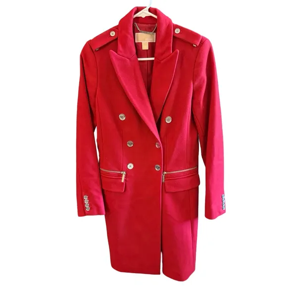 Michael Kors Coat Womens Size S Red Wool Double Breasted Military Peacoat Zipper - Image 14