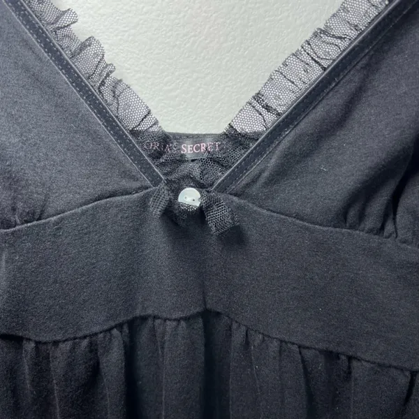 Victoria’s Secret Nightie Lingerie Slip Dress Black Lace Trim Cotton Soft Medium - Image 4