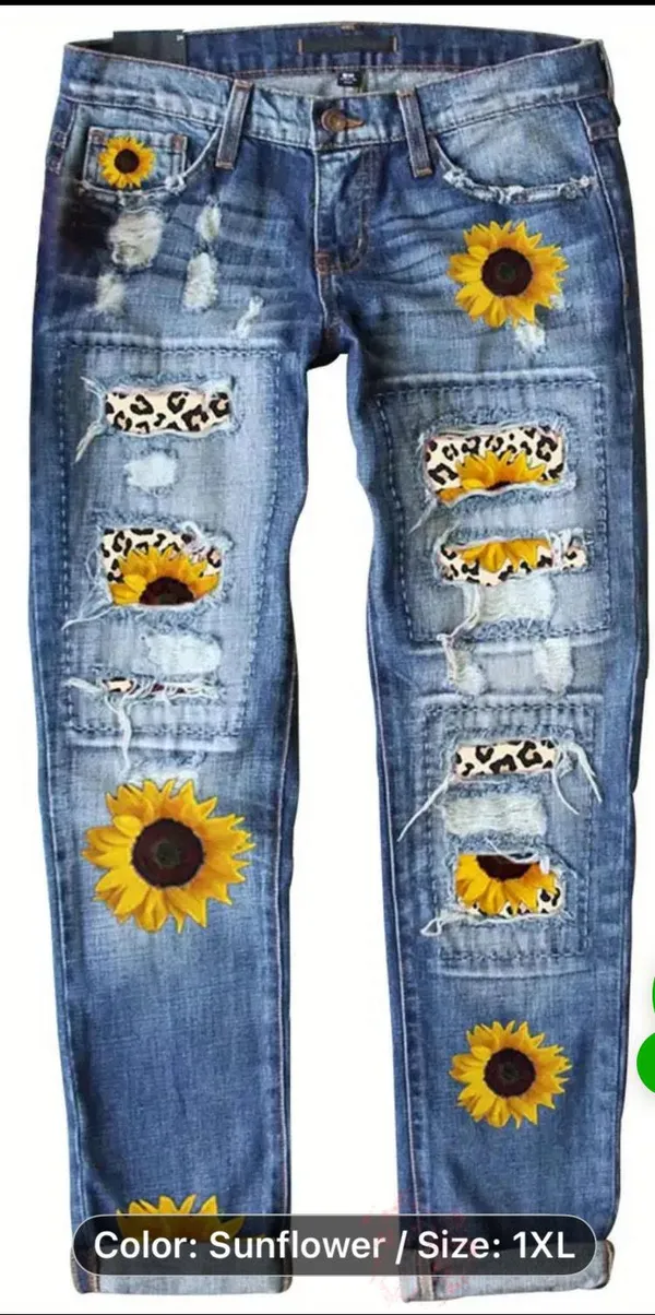 NWOT NWOT #Sunflower Patch #Distressed Blue #Jeans Size 14 - Image 3