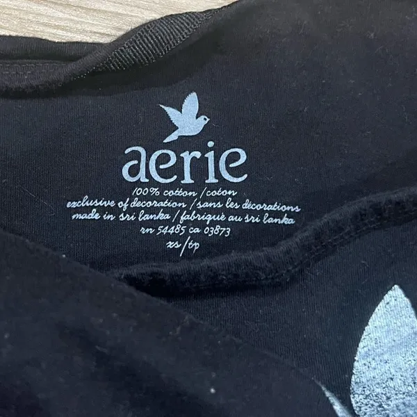 Aerie Black Graphic Open Neck Top Women’s XS - Image 3