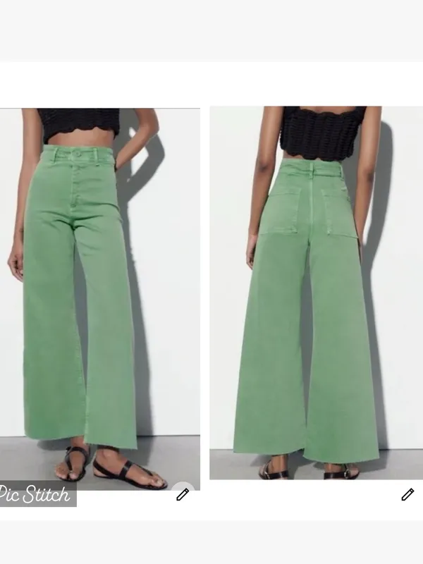 Zara Marine Straight Wide Leg Jeans Green - Image 2