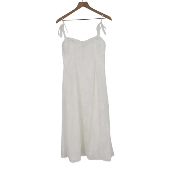 Lulus Loveliest Looks Midi Dress Womens Large White Floral Jacquard Tie-Strap - Image 9