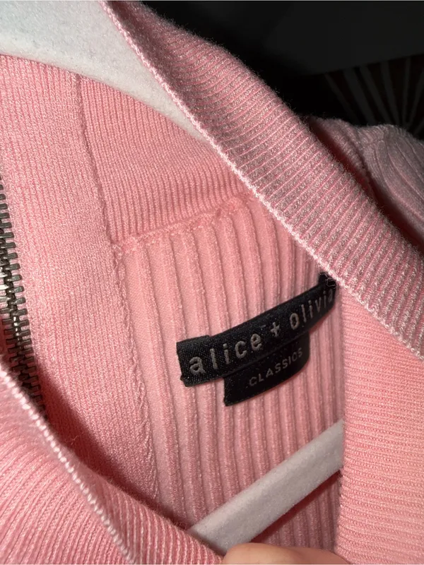 Alice + Olivia Brooklynne Turtleneck Fitted Rib Dress in Blush Pink M - Image 6