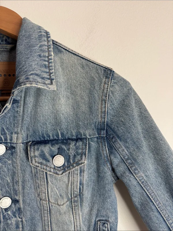 Blanknyc Denim Jacket Distressed Medium Wash Raw Frayed Hem Cropped Y2K size XS - Image 7