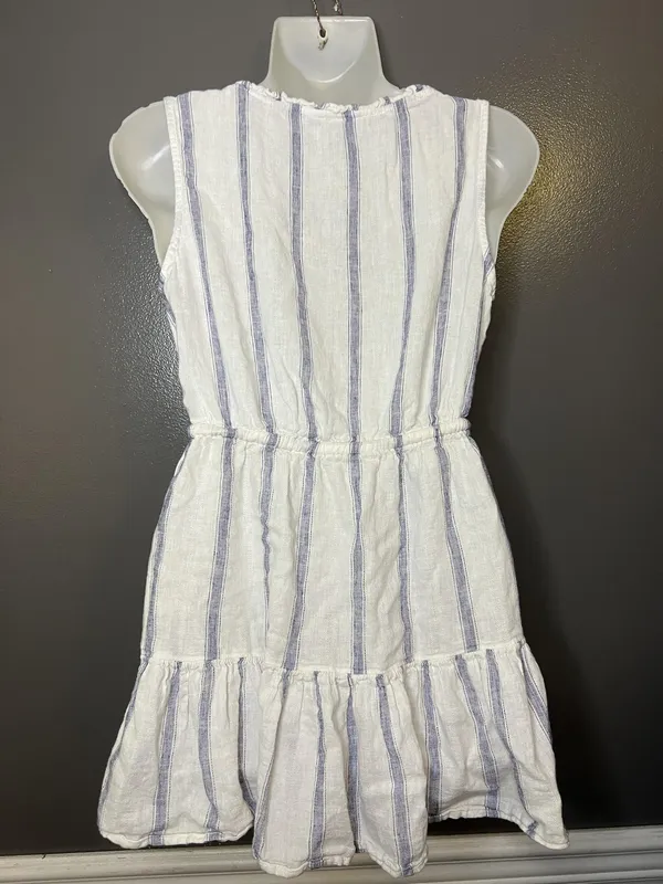 Blue Island Dress Womens XS White Striped Ruffle Hem Drawstring Waist Sundress - Image 6