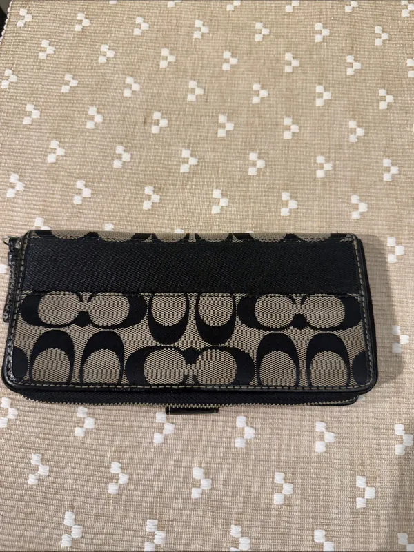 Coach Signature Jacquard‎ Slim Envelope Wallet Black Gray Leather Trim OS - Image 3