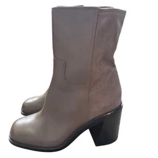 Franco Sarto Penelope Taupe Leather Suede Square Toe Block Heel Boots Size 10M - Image 3