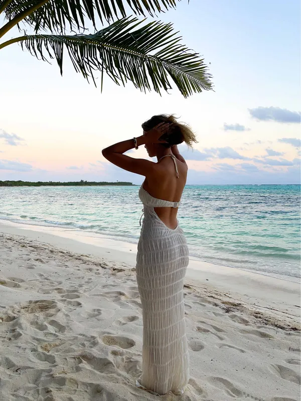 NWT Outcast Clothing white maxi dress with vertical ribbed texture, size S #outcast #maxi #vacation #beach #bride - Image 5
