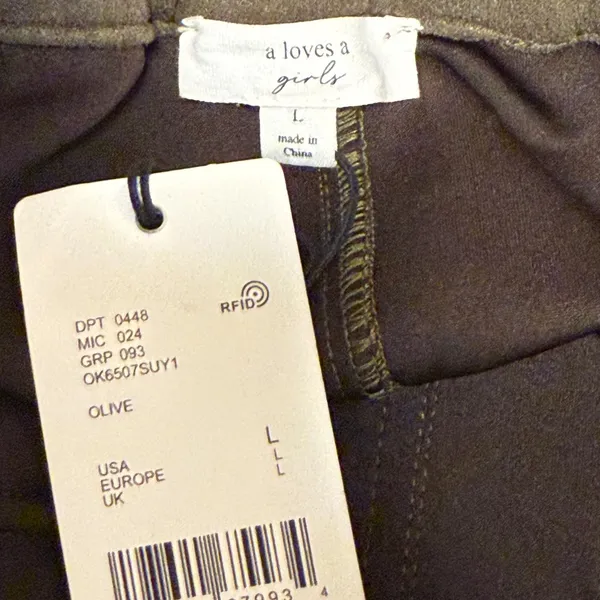 A Loves A Girls Olive Green Faux‎ Suede Mini Skirt Button Front Pockets Large - Image 3