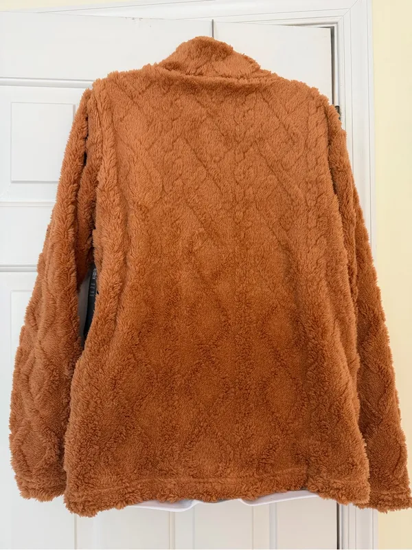 Daisy Fuentes Teddy Fleece Quarter Zip Pullover Camel Brown Size S NWT - Image 7