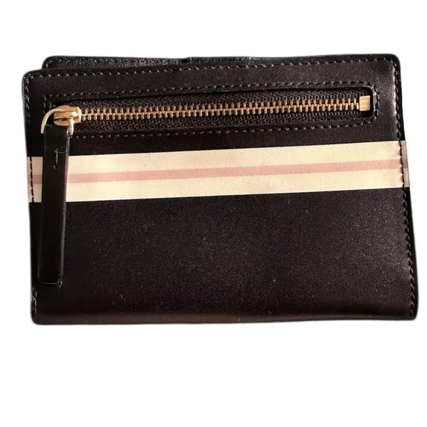 Kate Spade Striped Leather Bifold Wallet in Pink, Black and White - Image 2