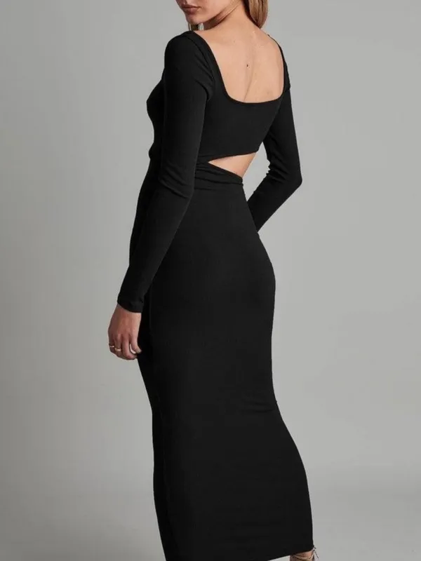 12th Tribe Fired Up Black Ribbed Cutout Maxi Dress Small $125 - Image 3