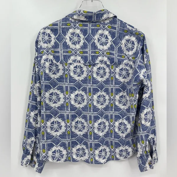 Anthropologie Pilcro Size S Blue Green Batik Long‎ Sleeve Button Up Top - Image 2