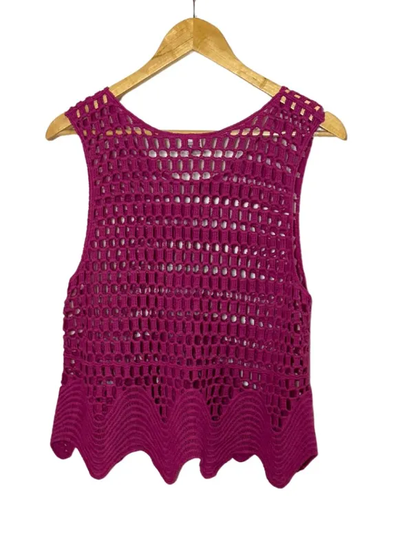 Anna & Ava Pink Crochet Tank Top 100% Cotton Cover Up XL - Image 3