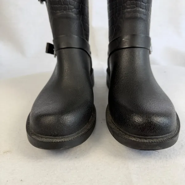 Sam Edelman Keigan Womens 8‎ Black Buckle Rubber Croc Embossed Rain Boots - Image 5