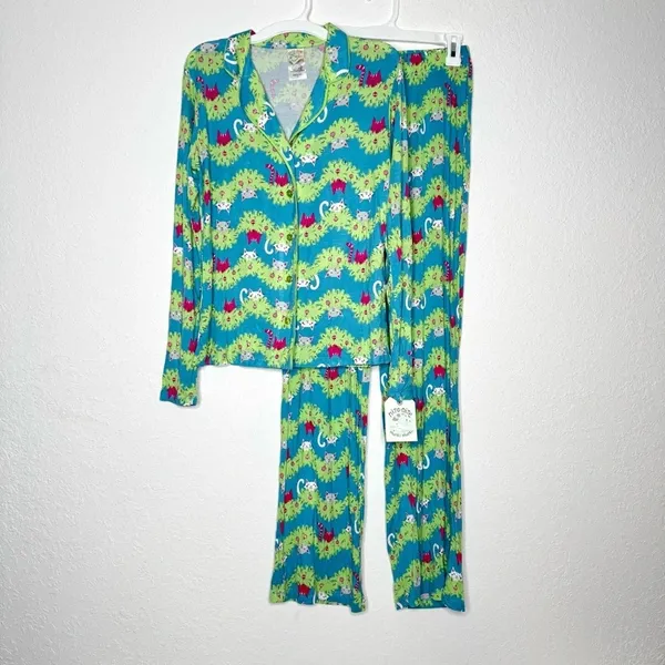 Nite Nite Munki Munki Christmas Tree Pajama Set Playful Cats Xmas XS - Image 2
