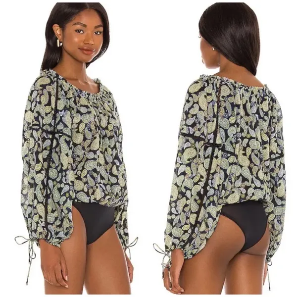 Intimately Free People Sundown Boho Blue Green Paisley Print Bodysuit Blouse S - Image 2