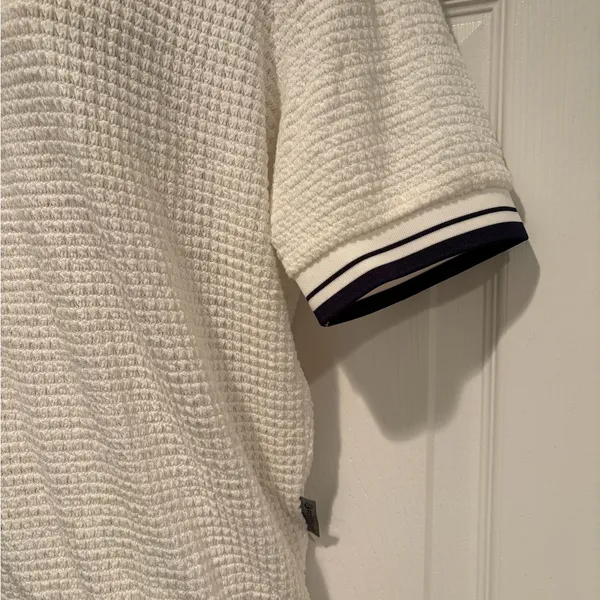 Foray Golf Textured Polo Sweater Top Large White Navy Coastal‎ Preppy Chic - Image 5