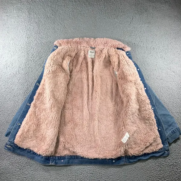 Y2K Longline Denim Jacket Women 4 Pink Faux Fur Collar Fleece Lined Boyfriend - Image 2