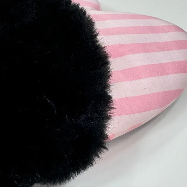 Victoria's Secret Faux Fur Trim Striped Slippers Pink Black‎ Large - Image 6