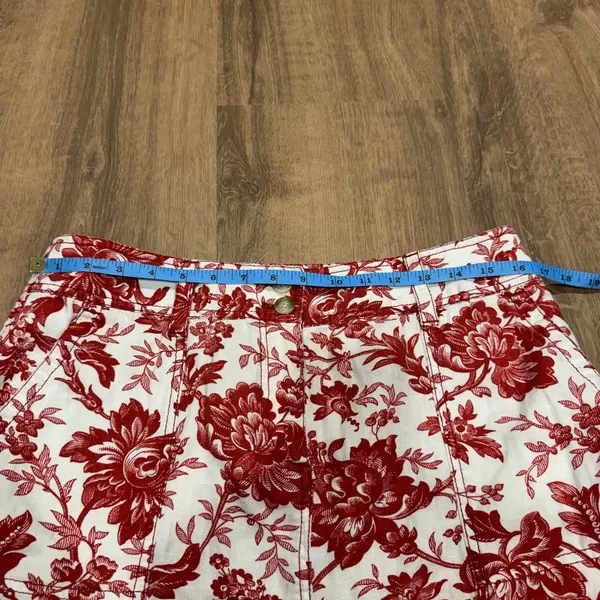 Ann Taylor Womens Red White Floral 100% Linen Mini Pencil Skirt Size 10 Pockets - Image 6