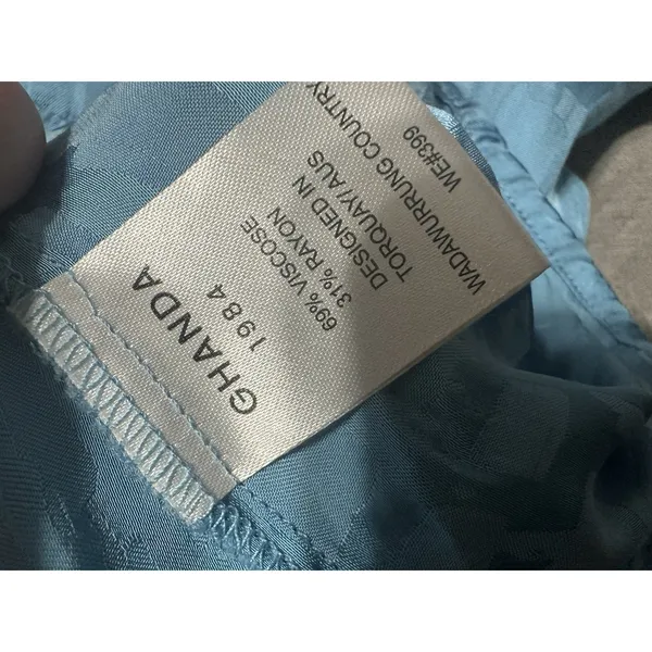 Ghanda Coastal Blue Satin Mini Slip Dress Tie Back Geometric‎ Jacquard Size M - Image 6