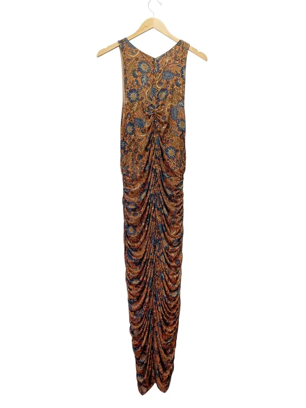 House of Harlow 1960 Maxi Dress XL Brown Paisley Ruched Bodycon Sleeveless - Image 3