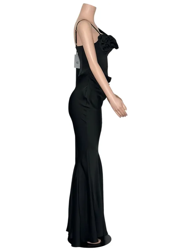 LEAU Celine Corset Drape Satin Gown, Black,Small - Image 7