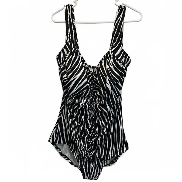 Maxine of Hollywood Zebra Spa Shirred One Piece Swimsuit Plus Size 22W - Image 3