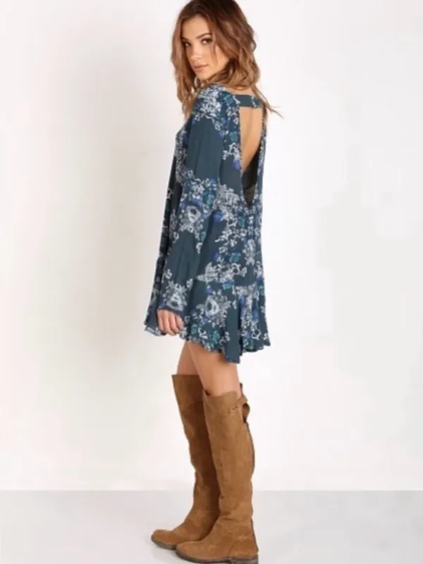 Free People "Smooth Talker" Tunic Swing Mini Dress Medium Boho Floral - Image 3