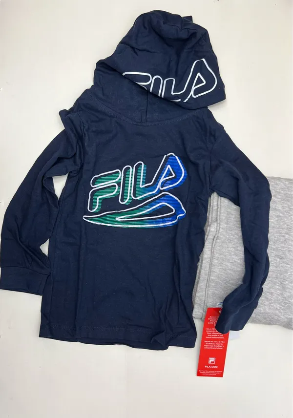 Fila little boys 2 pcs jogger with hooded pullover, 2 side slip pockets, long sleeve pullover with kangaroo pocket. size 4 Navy/grey - Image 4