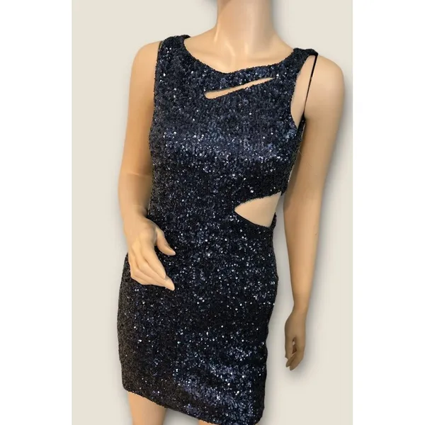 TCEC Blue Sequin Cutout Party  Dress M‎ - Image 4