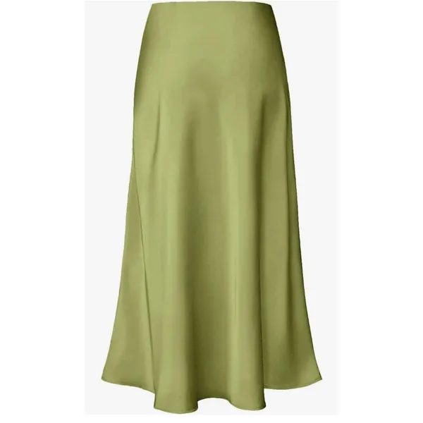 Modegal Women's Satin High Waist Midii Skirt Green M - Image 2