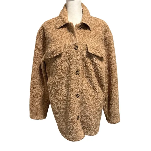 Banana Republic Factory Women’s Size S Bonded Sherpa Shacket Tan Camel - Image 2
