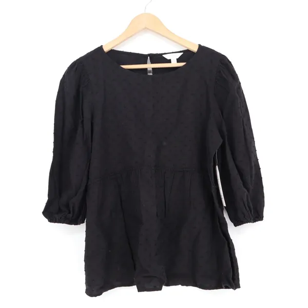 Time and Tru Womens Black Swiss Dot Peplum Top 3/4 Puff Sleeve Size M 8-10 NEW - Image 2