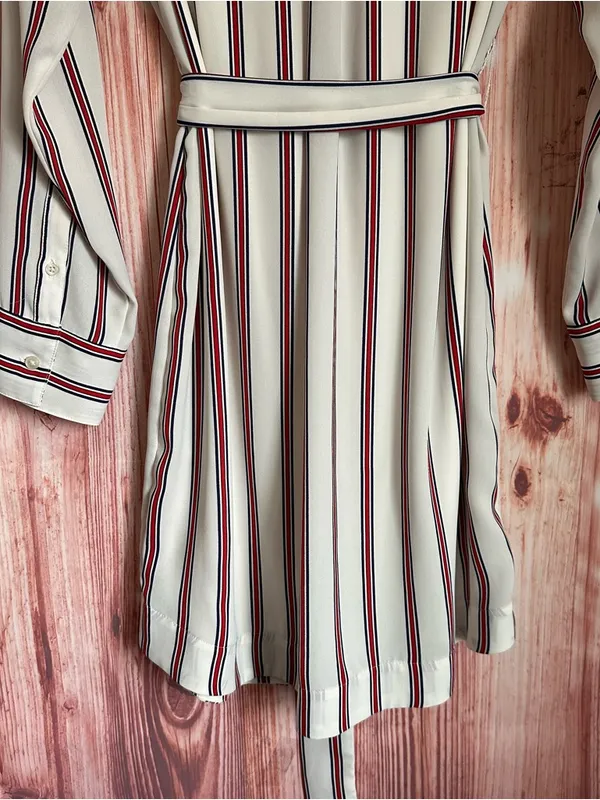 Express Outlet White Convertible Sleeve Red Striped Long Sleeve Shirt Dress Sz S - Image 13