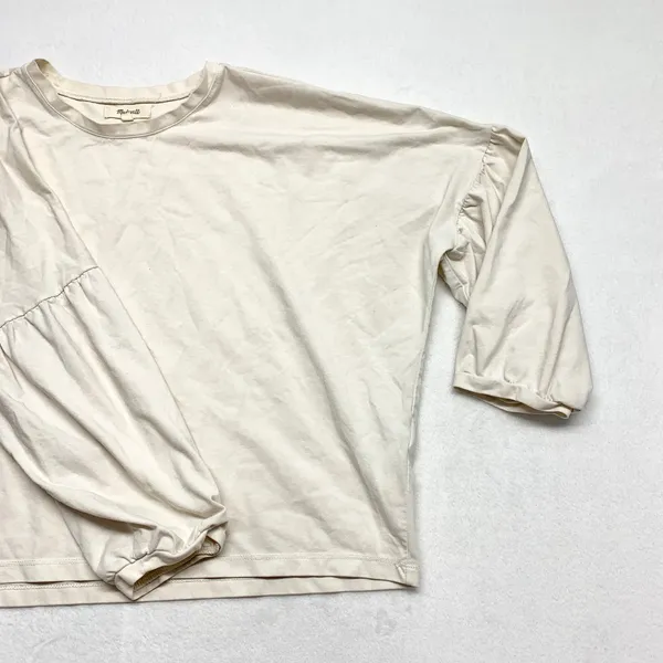 Madewell Puff Sleeve Tee Womens Size M Cream Ivory Cotton Blend Relaxed‎ Top - Image 2